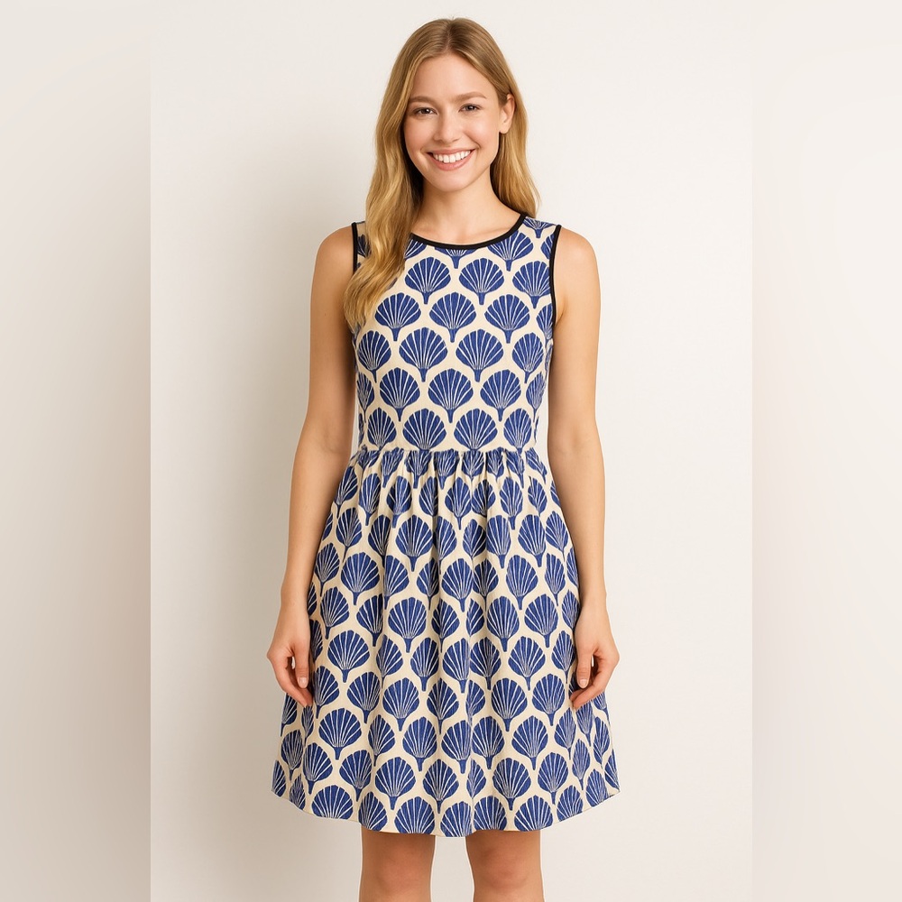 Kate Spade x Florence Broadhurst Blue Fan Print Fit & Flare Dress - Size 8 BJ5
